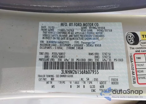 2006 Lincoln Zephyr z USA, uszkodzony, nr VIN 3LNHM26156R607955